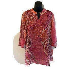 CHICO'S $99 Sequin Embellished Sheer Printed Tunic Top Size 0 US Small 4 / 6